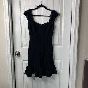 Rebecca Taylor Black Mini Dress Ruffle‎ Hem Party Cocktail Size 0 minimalist